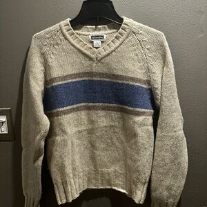 Xhilaration Men's Beige and Blue V-Neck Sweater 100 % lamb wool